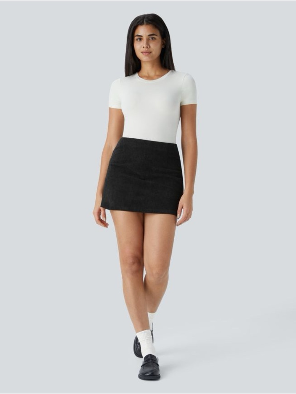 Halara High Waisted 2-in-1 A Line Mini Corduroy Casual Skirt